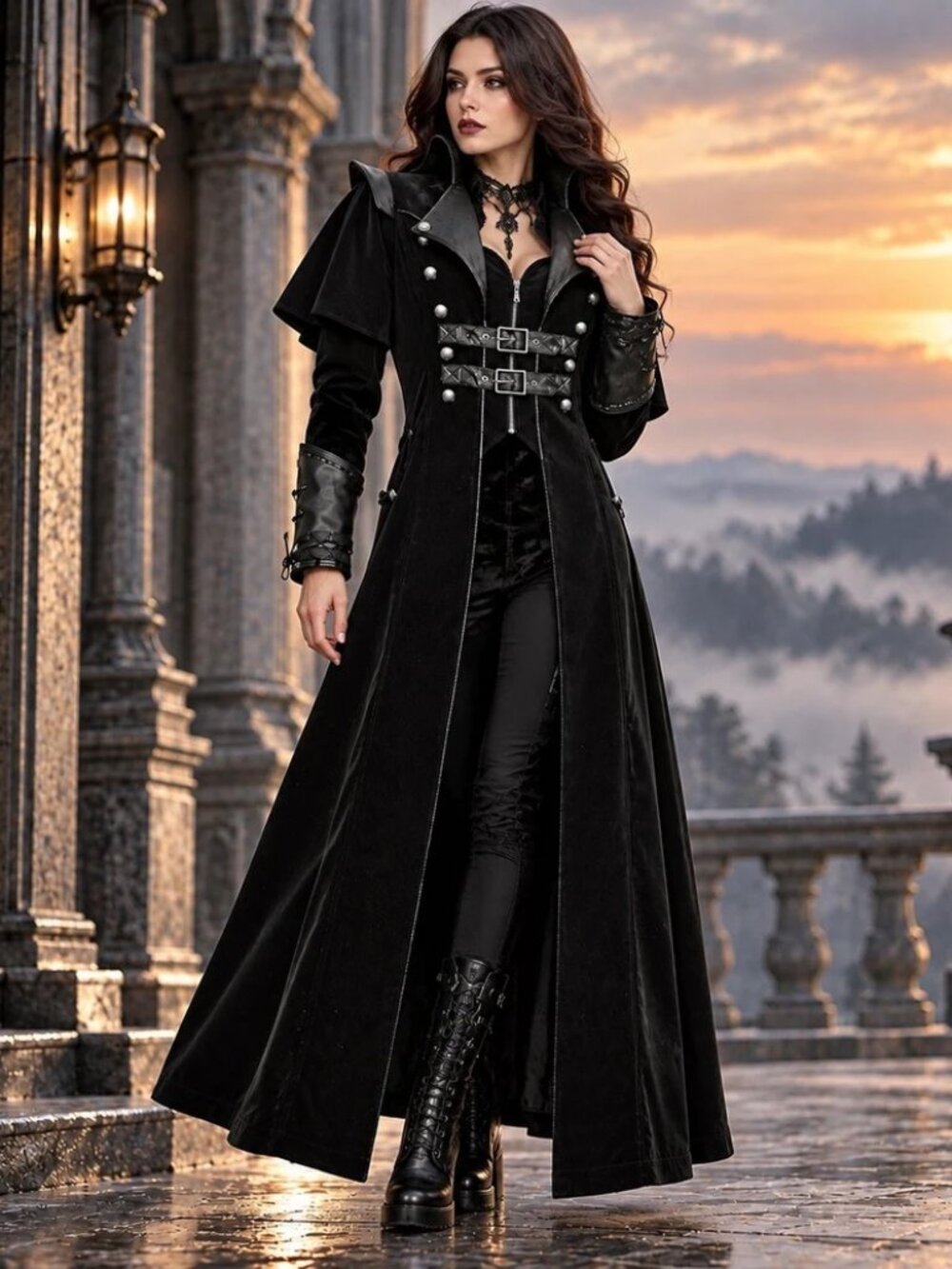 Gothic Steampunk Military Black Jacket Men's Punk Highwayman Regency Long Coat
